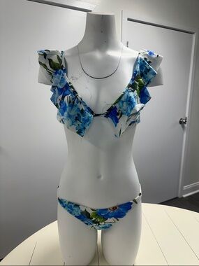 Milly of New York White Bikini with Blue Floral Print